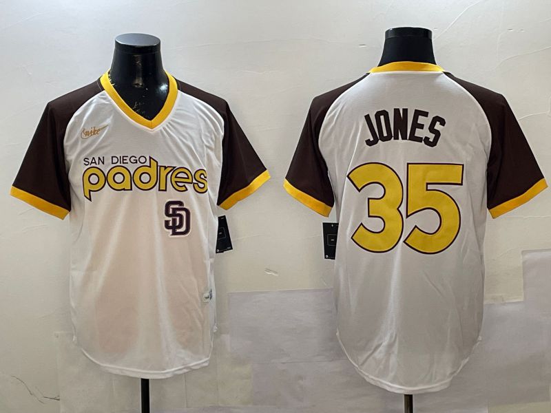 Men San Diego Padres 35 Jones White Throwback Game Nike 2025 MLB Jersey style 2